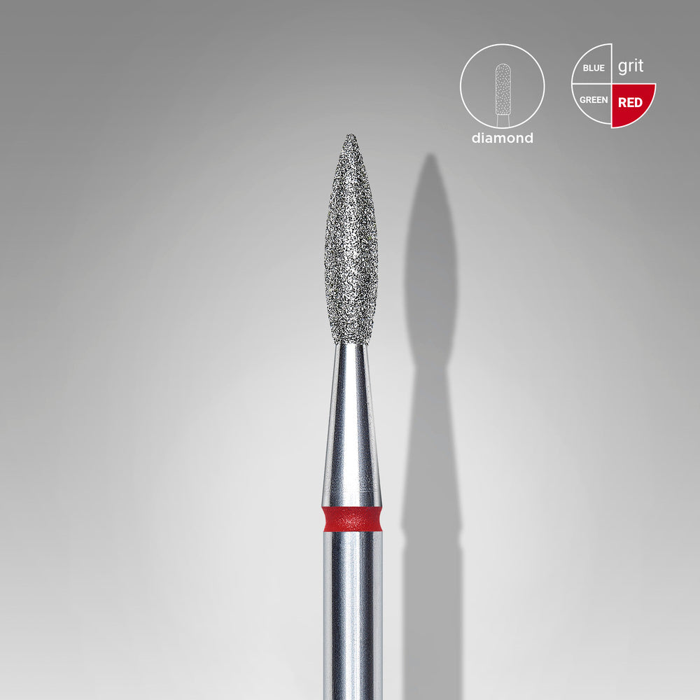 Frez diamentowy płomień ostry Staleks Expert, czerwony, 2.1 mm
