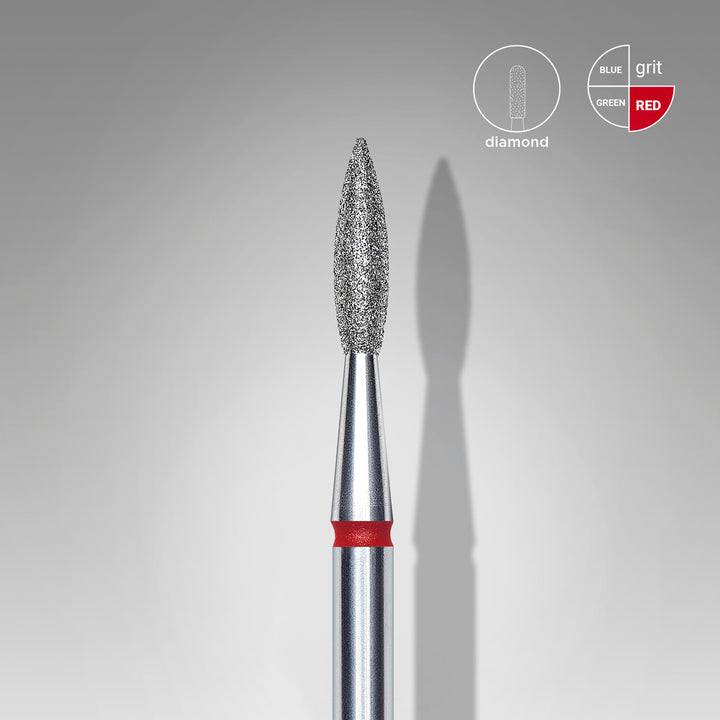 Frez diamentowy płomień ostry Staleks Expert, czerwony, 2.1 mm