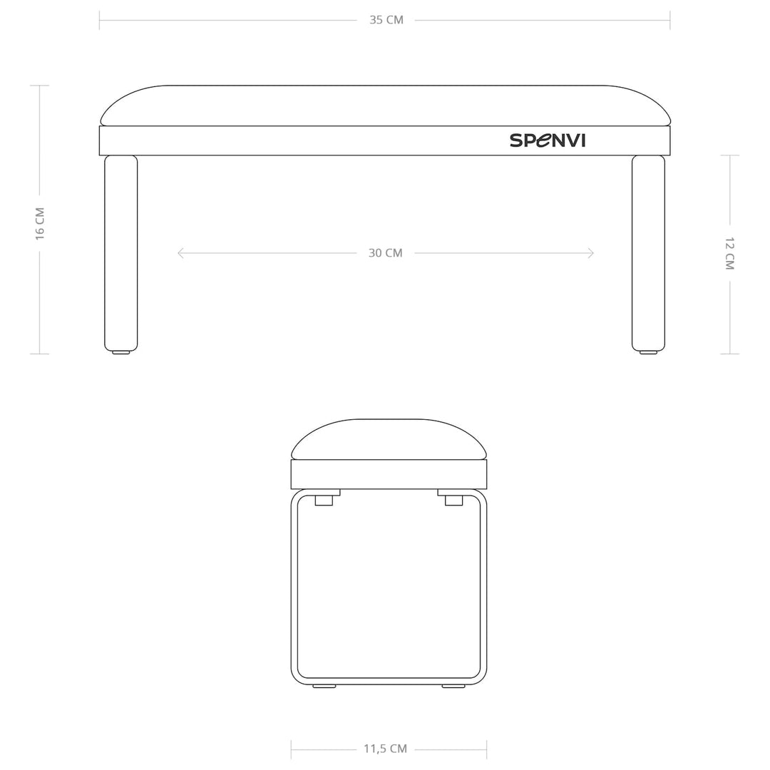 Wymiary techniczne podpórki do manicure SPENVI Loft w centymetrach. #kolor_graphite