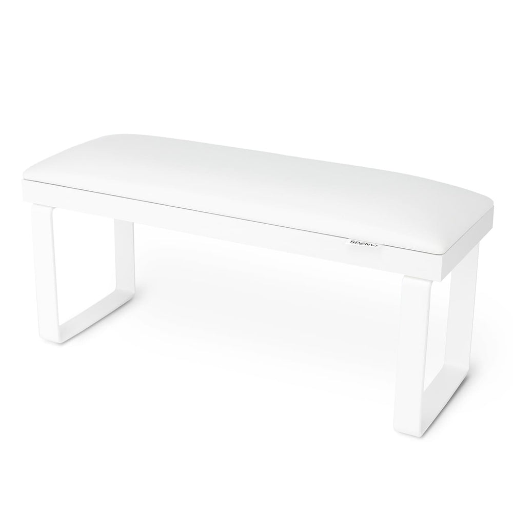 Biała podpórka pod rękę do manicure SPENVI Loft na białych metalowych nóżkach na białym tle. #kolor_white