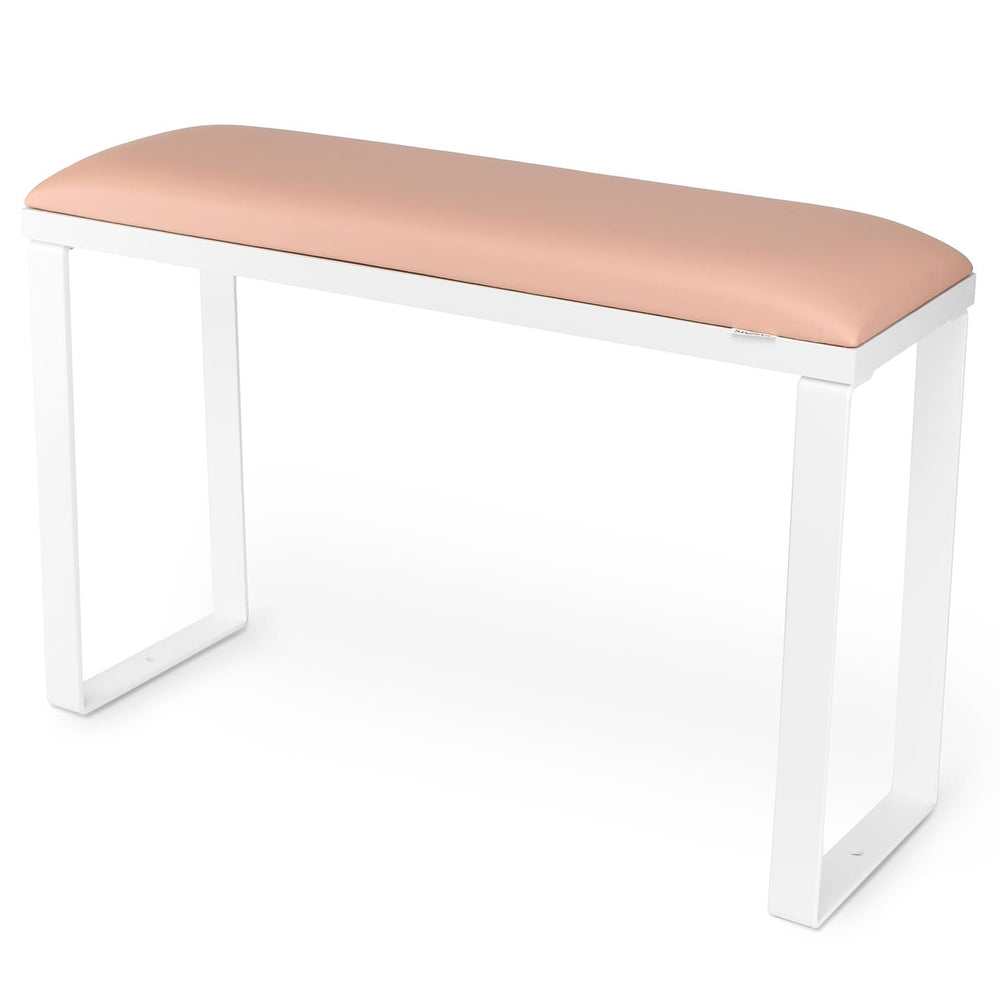 Podpórka do pedicure SPENVI Loft różowa z podstawą w kolorze białym i białymi metalowymi nogami na białym tle. #kolor_light-pink