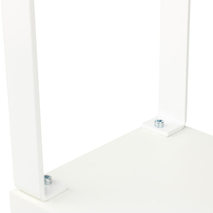 Mocowanie metalowej nogi do podstawy w kolorze białym podpórki do pedicure SPENVI Loft z widoczną śrubą zapewniającą stabilne i trwałe połączenie konstrukcji. #kolor_light-pink