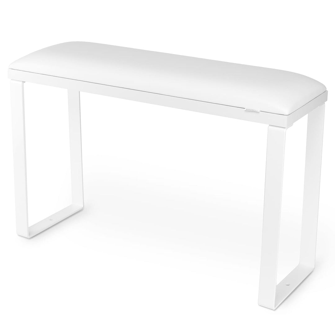 Podpórka do pedicure SPENVI Loft biała z podstawą w kolorze białym i białymi metalowymi nogami na białym tle. #kolor_white