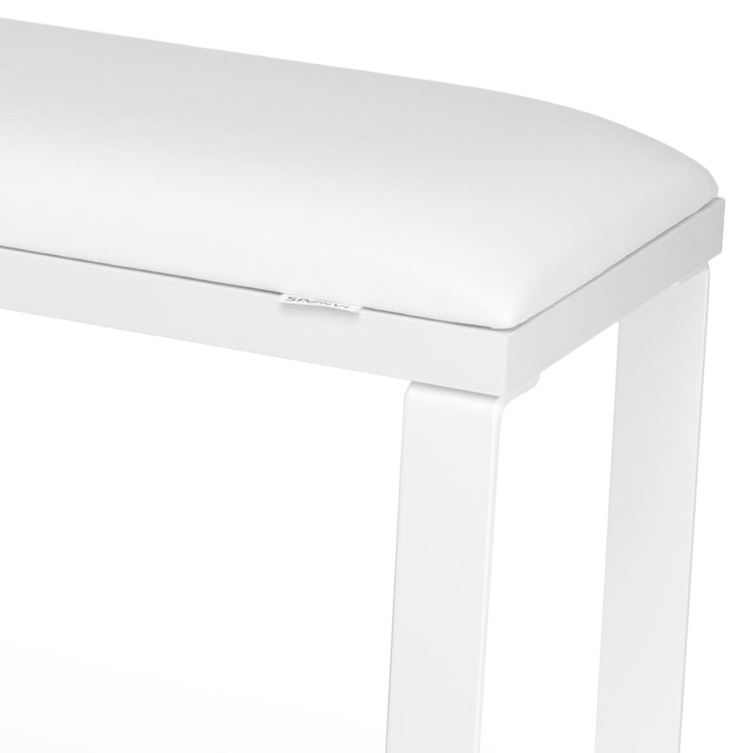 Zbliżenie podpórki do pedicure SPENVI Loft Total White z białą poduszką z ekoskóry, podstawą w kolorze białym i stabilną metalową konstrukcją. #kolor_white