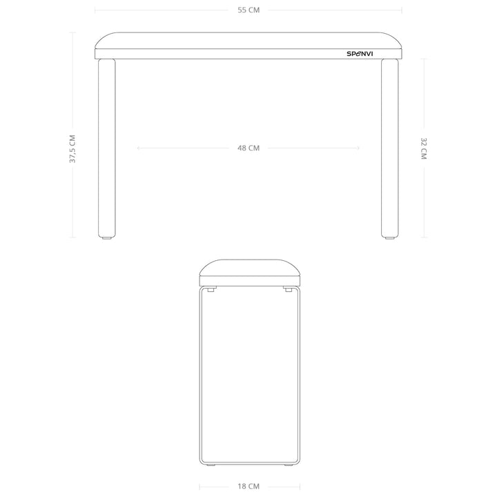 Wymiary techniczne podpórki do pedicure SPENVI Loft w centymetrach. #kolor_white