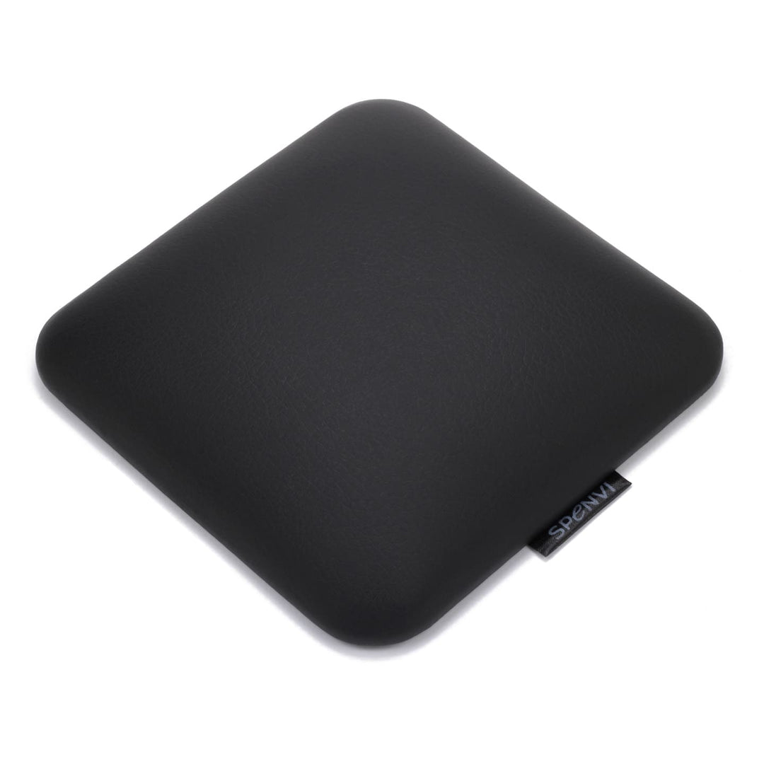 Ergonomiczna poduszka pod łokieć do manicure SPENVI Mini czarna z ekoskóry na białym tle. #kolor_black