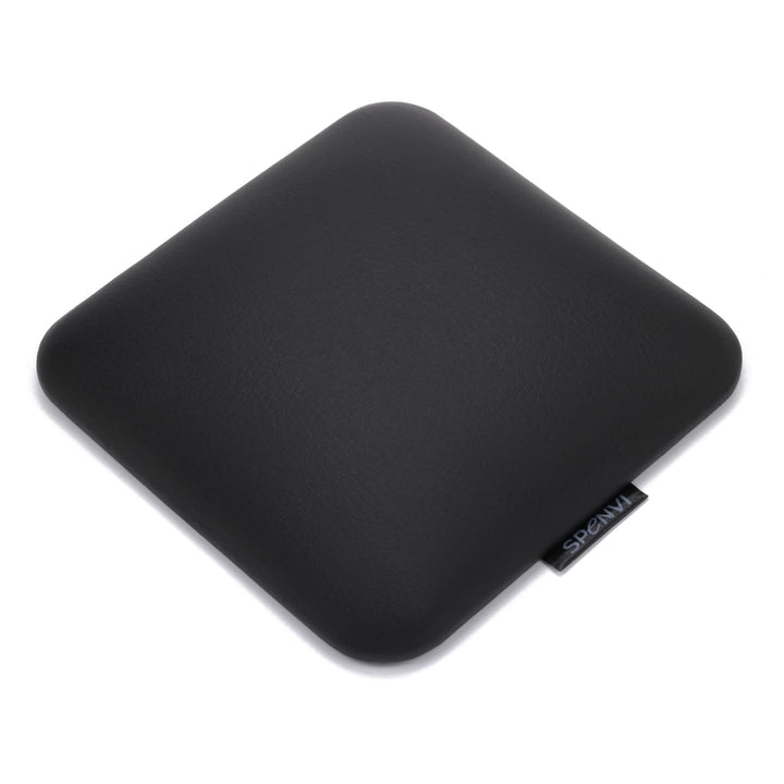 Ergonomiczna poduszka pod łokieć do manicure SPENVI Mini czarna z ekoskóry na białym tle. #kolor_black