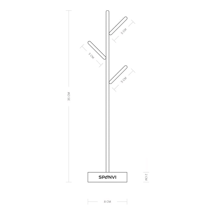 Rysunek techniczny stojaka na wzorniki do paznokci SPENVI z podanymi wymiarami w centymetrach. #kolor_black