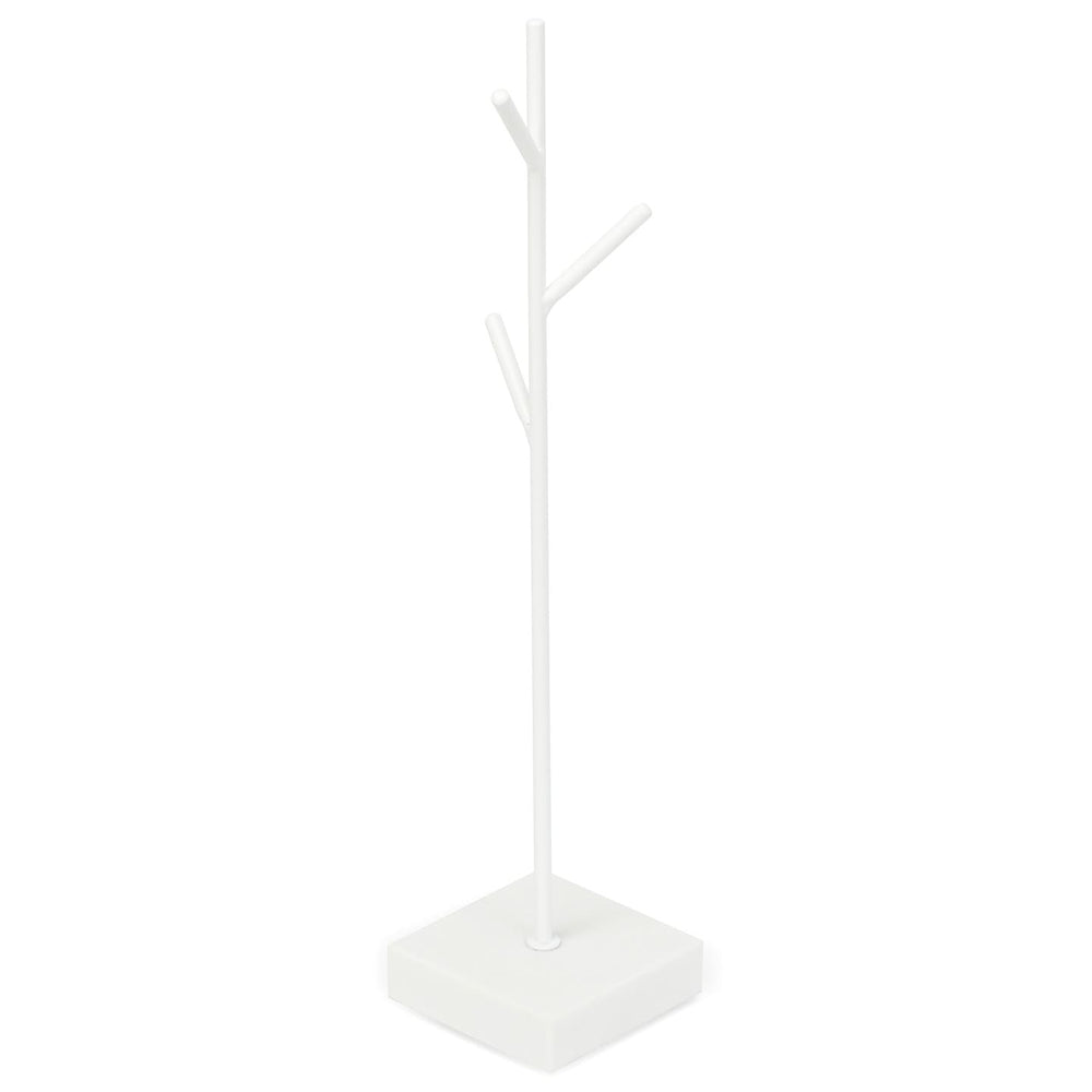 Biały stojak na wzorniki do paznokci SPENVI z metalową konstrukcją i kwadratową podstawą na białym tle. #kolor_white