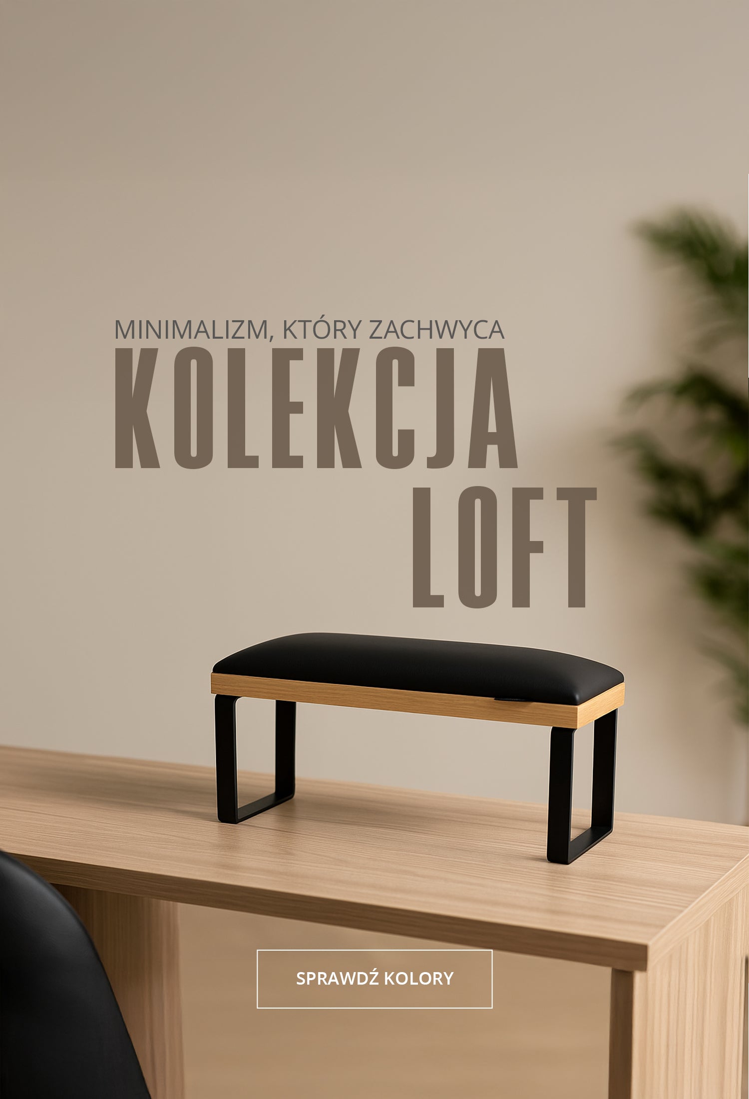 Podpórka do manicure Loft z czarną poduszką i drewnem w jasnym 