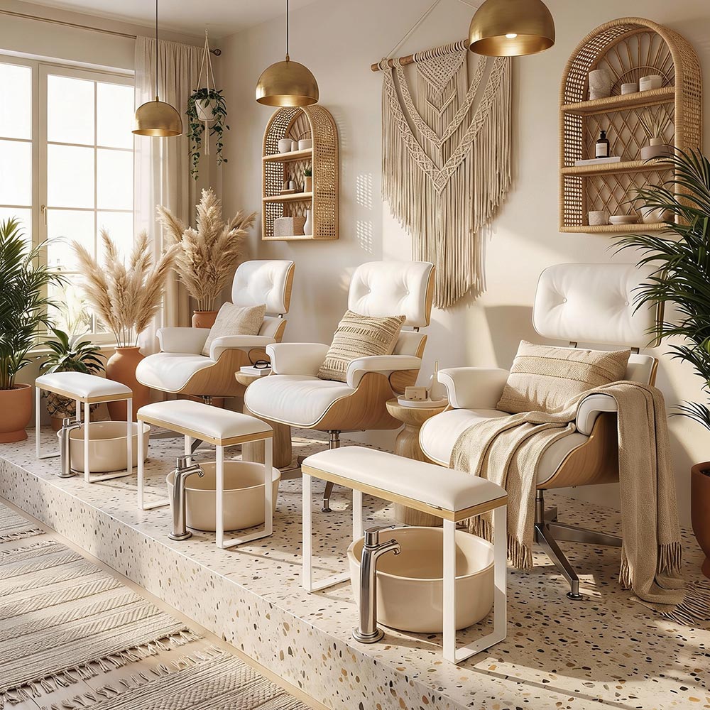 Podpórka do pedicure Loft White na białych nóżkach – ergonomiczne stanowisko pracy w salonie kosmetycznym